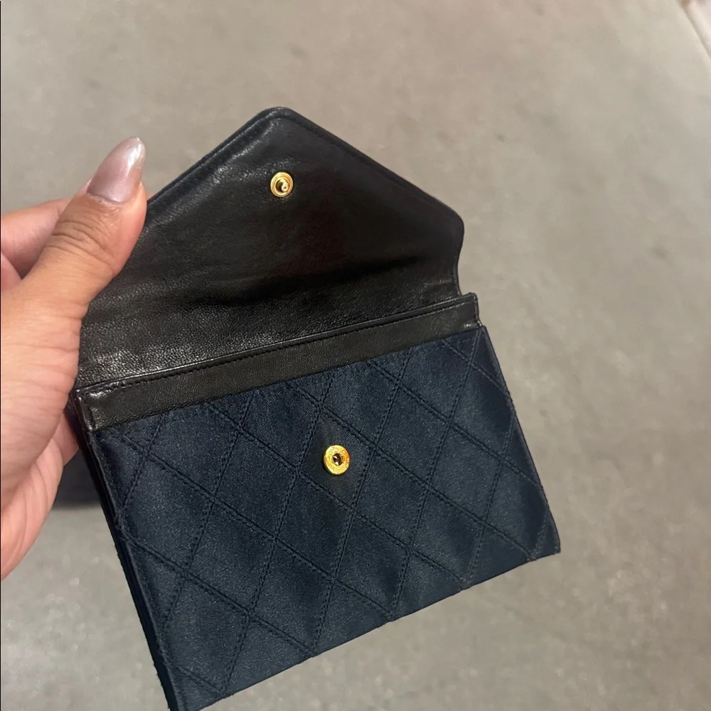 Authentic CHANEL Black Satin Quilted Clutch with Gold Logo - Picture 3 of 12